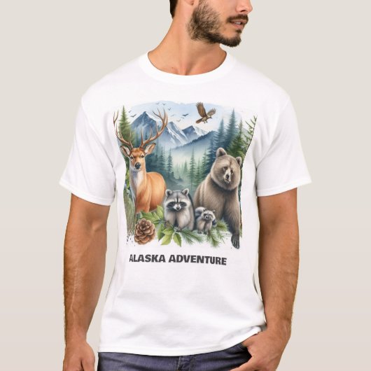 アラスカアドベンチャーウォーターカラー野生生物Tシャツ Tシャツ (正面)