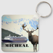 アラスカクルーズ船エルクと山 キーホルダー (裏面)