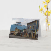 アラスカグウェイタウン建物写真誕生日 カード (黄色い花)