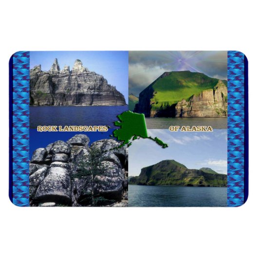 アラスカコラージュの岩風景 マグネット (横)