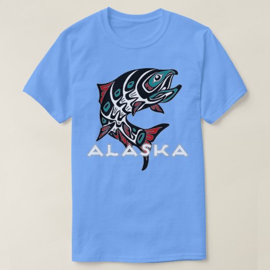 アラスカサーモン魚釣り先住民アメリカン先住民T Tシャツ (デザイン正面)
