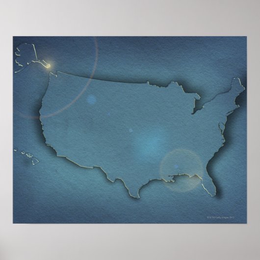 アラスカシンプルとアラスカを示す米国の青い地図 ポスター (正面)