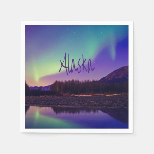 アラスカノーザンライツマウンテンズレイク スタンダードカクテルナプキン (正面)