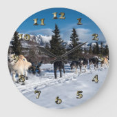 アラスカハスキー犬ぞりレース ラージ壁時計 (正面)
