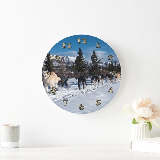 アラスカハスキー犬ぞりレース ラージ壁時計 (ホーム)
