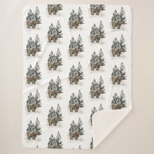 アラスカビ素朴ングリズリーベアーウッドランドフォレスト シェルパブランケット (正面)