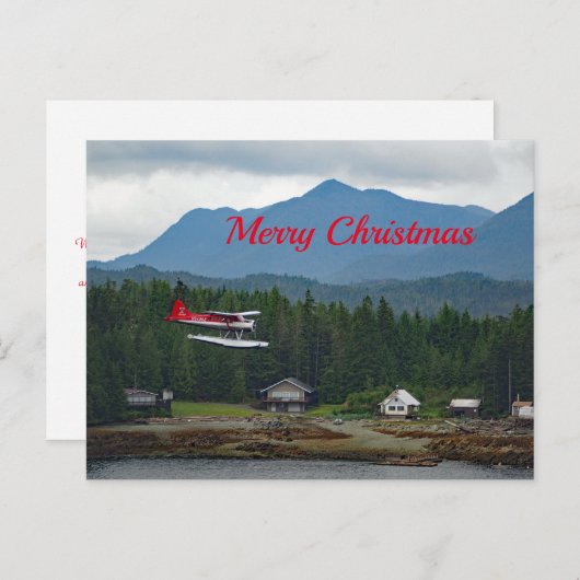 アラスカフロートプレーン風景写真クリスマス シーズンポストカード (正面/裏面)