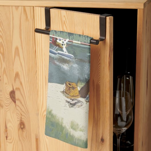 アラスカブッシュ飛行機アンド魚釣り旅行 キッチンタオル (三つ折り)