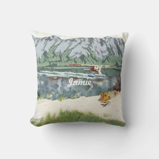 アラスカブッシュ飛行機アンド魚釣り旅行 クッション (正面)