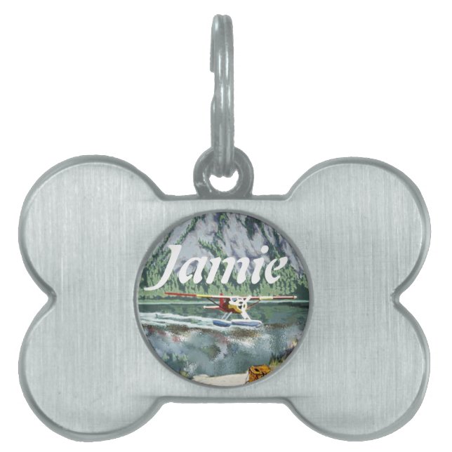 アラスカブッシュ飛行機アンド魚釣り旅行 ペットネームタグ (正面)