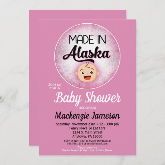 アラスカベビーシャワーピンクおもしろいガールズ招待状 招待状 (正面/裏面)