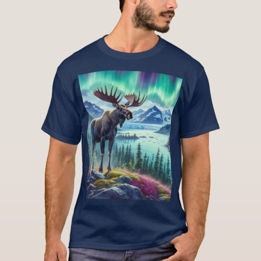 アラスカモース オーロラ メンズTシャツ Tシャツ (正面)