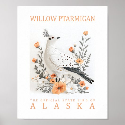 アラスカヤナギライチョウの植物画風ビンテージバードポスター ポスター (正面)