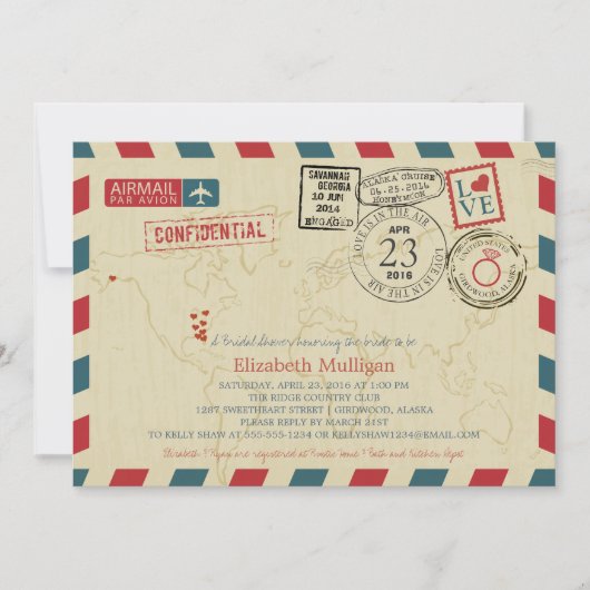 アラスカワールドトラベラーエアメール | ブライダルシャワー 招待状 (正面)