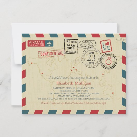 アラスカワールドトラベラーエアメール | ブライダルシャワー 招待状 (正面)