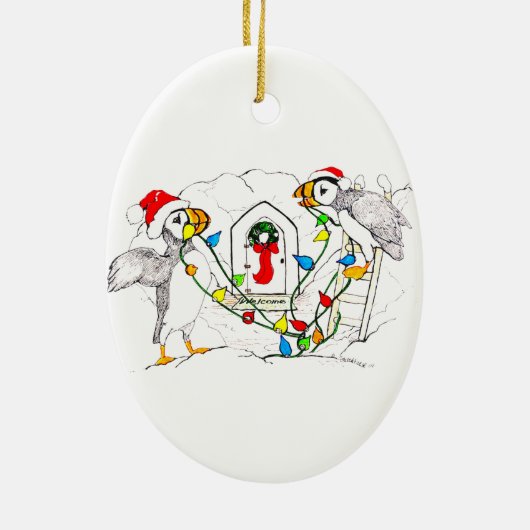 アラスカンお洒落ワイルドライフクリスマスオーバルオーナメント セラミックオーナメント (裏面)