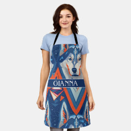 アラスカンのハスキー幾何カラフル模様 エプロン