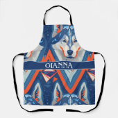 アラスカンのハスキー幾何カラフル模様 エプロン (正面)