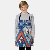 アラスカンのハスキー幾何カラフル模様 エプロン (着用した状態)