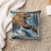 アラスカングリズリーベア魚釣り クッション (ブランケット)