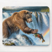 アラスカングリズリーベア魚釣り マウスパッド (正面)