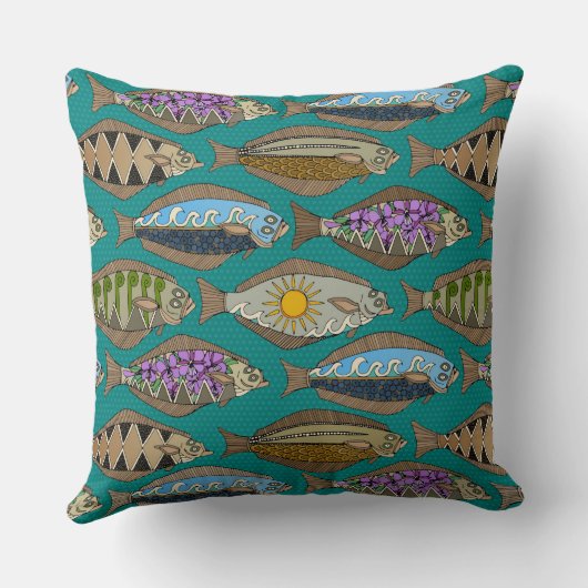 アラスカンハリバイティール(緑がかった色) クッション (裏面)