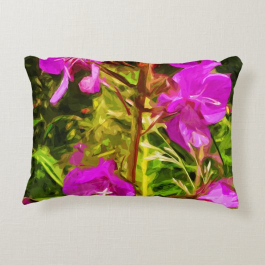 アラスカンファイアウィードピンクワイルドフラワー抽象芸術 アクセントクッション (裏面)