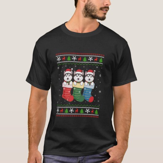 アラスカンマラミュートのクリスマスイブの醜いセーター Tシャツ (正面)