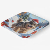 アラスカンマラミュートのクリスマス祭り雪景色 ペーパープレート (傾斜あり)