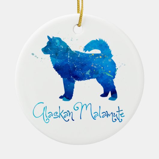 アラスカンマラムテウォーターカラー セラミックオーナメント (正面)