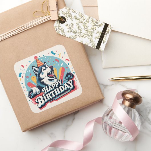 アラスカンマラムテカラフルドッグ スクエアシール (ギフト)