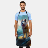 アラスカンマラムテビーチサーフィン絵画ズ エプロン (着用した状態)