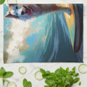 アラスカンマラムテビーチサーフィン絵画ズ キッチンタオル (折り畳み)