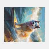 アラスカンマラムテビーチサーフィン絵画ズ フリースブランケット (正面(横))