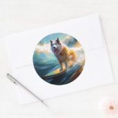 アラスカンマラムテビーチサーフィン絵画ズ ラウンドシール (封筒)