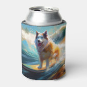 アラスカンマラムテビーチサーフィン絵画ズ 缶クーラー (缶正面)