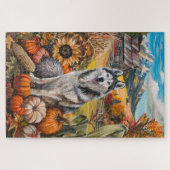 アラスカンマラムテ秋の収穫感謝祭の犬 ジグソーパズル (横)