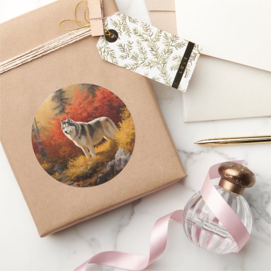 アラスカンマラムテ紅葉秋インスパイア ラウンドシール (ギフト)