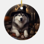 アラスカンマラムートカボンプキンハロウィンホラー セラミックオーナメント (裏面)