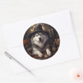 アラスカンマラムートカボンプキンハロウィンホラー ラウンドシール (封筒)