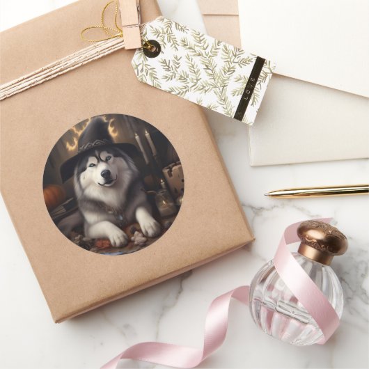 アラスカンマラムートカボンプキンハロウィンホラー ラウンドシール (ギフト)