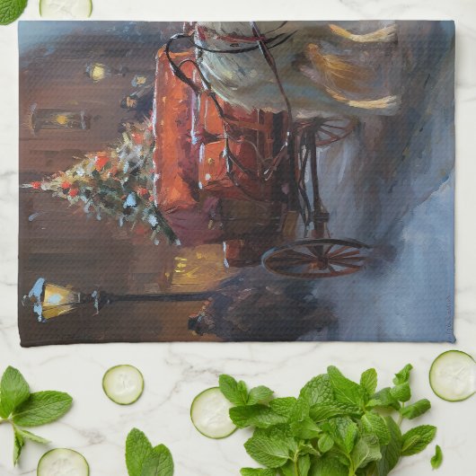 アラスカンマラムートクリスマスフェスティバルシーズン キッチンタオル (折り畳み)