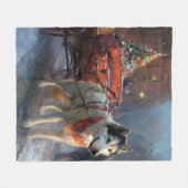 アラスカンマラムートクリスマスフェスティバルシーズン フリースブランケット (正面(横))