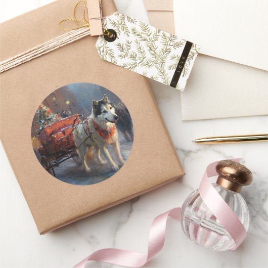 アラスカンマラムートクリスマスフェスティバルシーズン ラウンドシール (ギフト)
