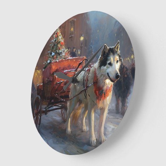 アラスカンマラムートクリスマスフェスティバルシーズン ラージ壁時計 (傾斜)