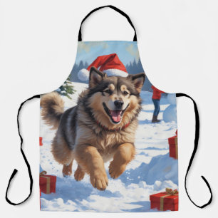 アラスカンマラムートクリスマスフェスティバルスノーシーン エプロン