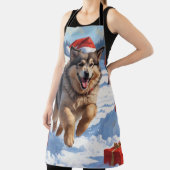 アラスカンマラムートクリスマスフェスティバルスノーシーン エプロン (インサイチュ)