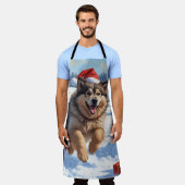 アラスカンマラムートクリスマスフェスティバルスノーシーン エプロン (着用した状態)