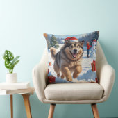 アラスカンマラムートクリスマスフェスティバルスノーシーン クッション (椅子)