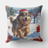 アラスカンマラムートクリスマスフェスティバルスノーシーン クッション (裏面)
